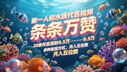 第一人称水族代言视频，条条万赞，20条作品涨粉8.5万，多种变现方式月，入五位数-颜夕资源网-第13张图片