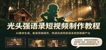 光头强语录短视频制作教程：AI素材生成，配音剪辑操作，快速完成同款语录类短视频产出