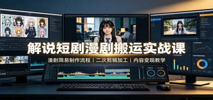 解说短剧漫剧搬运实战课：漫剧简易制作流程，二次剪辑加工，内容变现教学